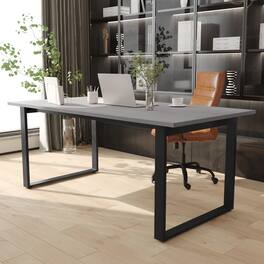 Emma + Oliver - Remy 72x36 Dining or Gaming Table with Double Sided Laminate Table Top and Heavy Duty U-Frame Steel Base - Gray Oak