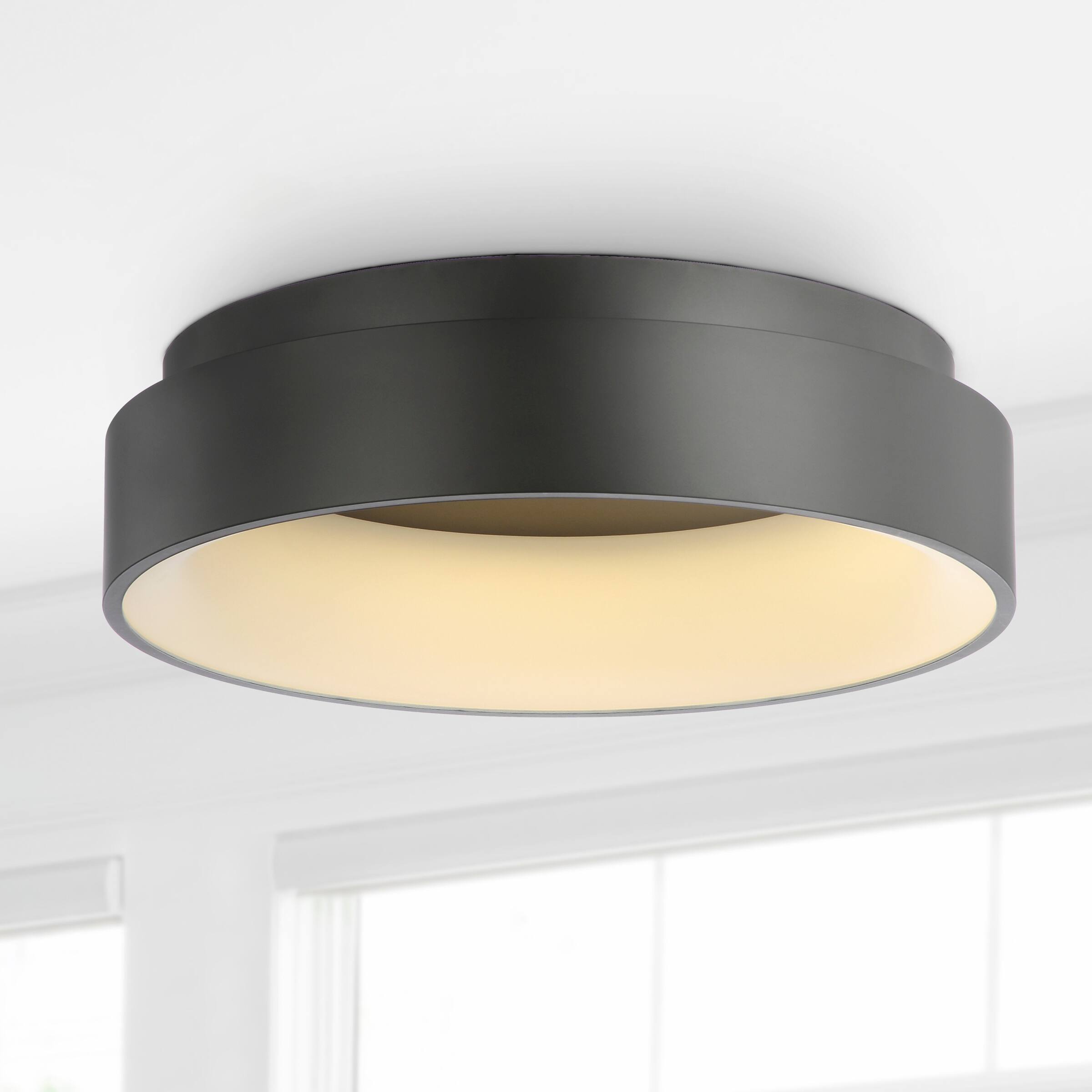Alt View 1. Jonathan Y - Ring 17.7" Integrated LED Metal Flush Mount Ceiling Light, Black - Black.