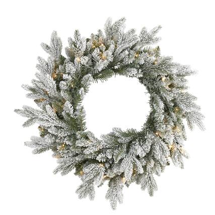 Front. BreeBe - 24” Flocked Christmas Wreath with 50 LEDs and 264 Tips - Green.