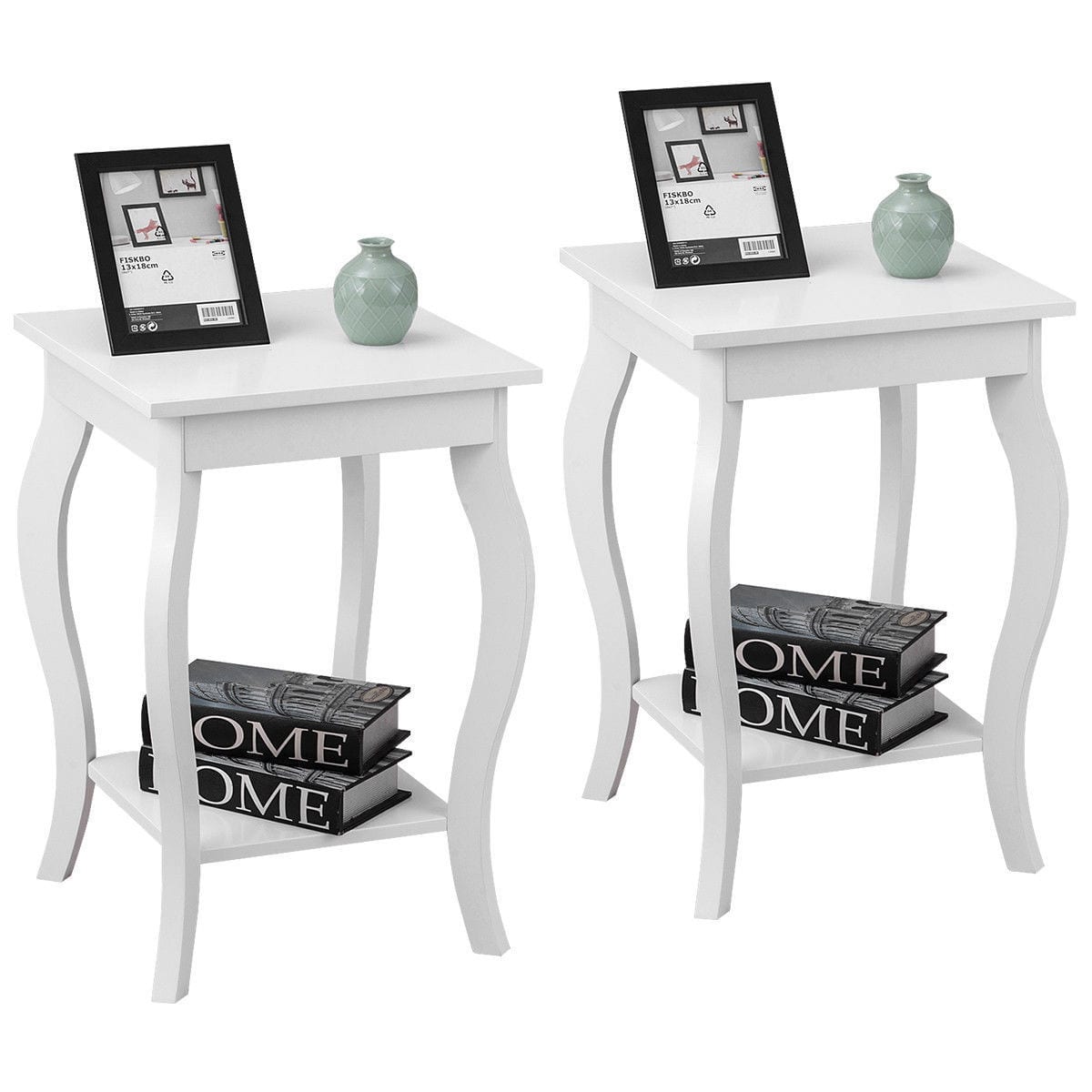 Gymax - Set of 2 Accent Side Table Sofa End Table Night stand Coffee Table w/ Shelf - White