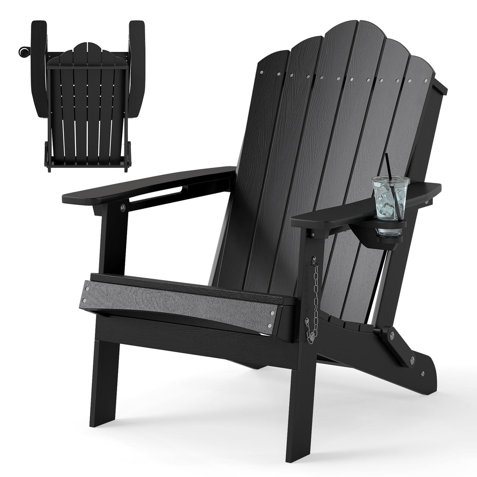 Alt View 1. Gymax - Gymax Patio Folding Adirondack Chair Weather Resistant Cup Holder Yard Black - Black.