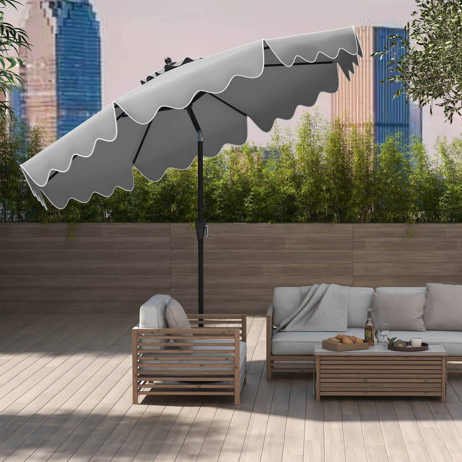 Alt View 4. Costway - Costway 9 FT Patio Umbrella 2-Tier Market Table Umbrella with Sun-Protective Canopy - Gray.