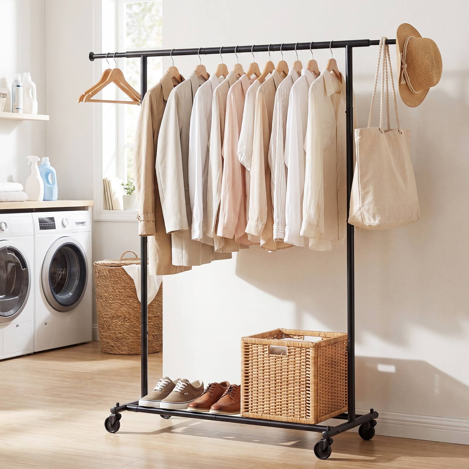 Alt View 3. Costway - Costway Garment Rack with Extendable Rods, Clothes Stand on Wheels for Dressing Rooms - Black.