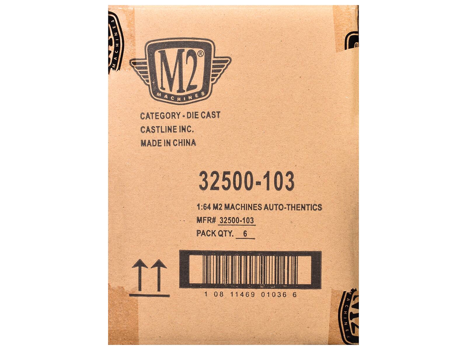 M2 Machines  
Category - Die Cast  
Castline Inc.  
Made in China  

32500-103  

1:64 M2 Machines Auto-Thentics  
MFR# 32500-103  
Pack Qty. 6  

1 08 11469 01036 6