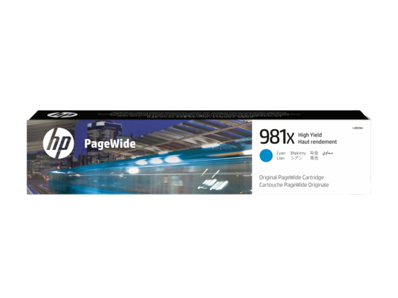 HP PageWide 981x High Yield Haut rendement Cyan Blekitny Cian Original PageWide Cartridge Cartouche PageWide Originale LOR09A