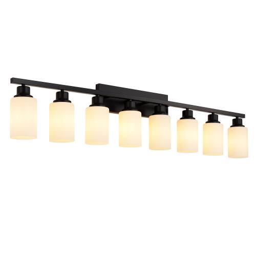 Alt View 2. LUCKY ONE - 8-Light Matte Black Wood Wall Lamp, Glass Shade Sconce for Bathroom or Bedroom Wall Mount - Matte Black,Wood.