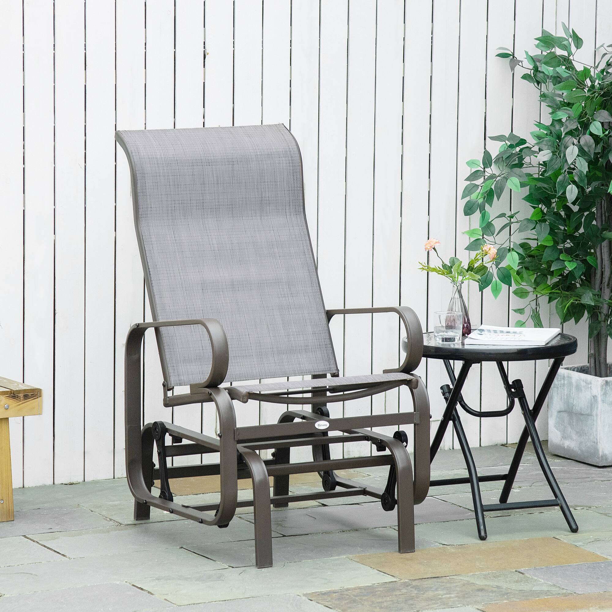 Alt View 1. Outsunny - Outdoor Glider Chair, Gliders for Outside Patio with Smooth Rocking Mechanism and Lightweight Construction - Brown/Gray.
