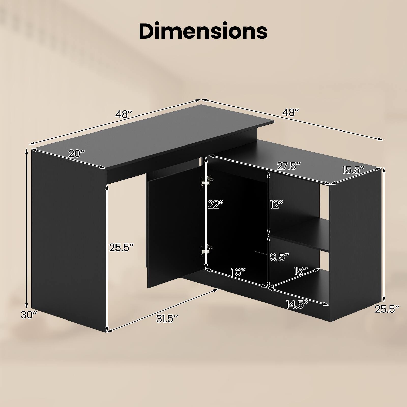 Dimensions: 48" x 48" x 20" x 27.5" x 15.5" x 22" x 12" x 25.5" x 16" x 9.5" x 15" x 30" x 31.5" x 14.5" x 25.5"