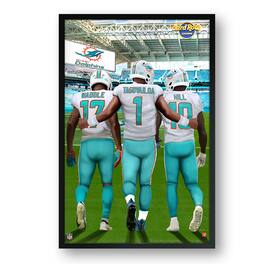 Sporticulture - Miami Dolphins Framed 27" x 39" Three-Player Art Print - Multicolor