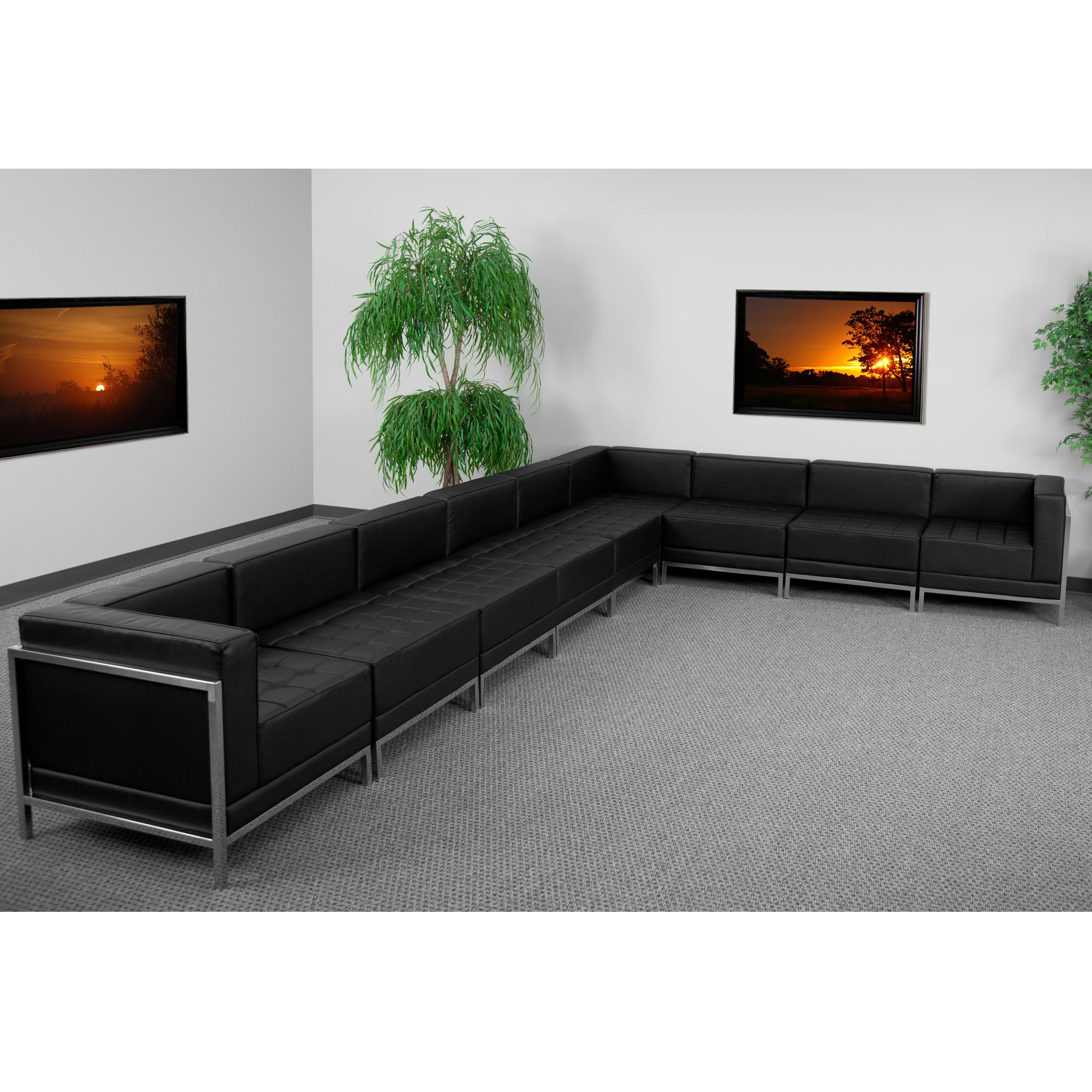 Angle. Flash Furniture - HERCULES Imagination 9-Piece Reception Guest Chair Sectional with Ganging Clips, Model ZB-IMAG-SECT-SET4 - Black.