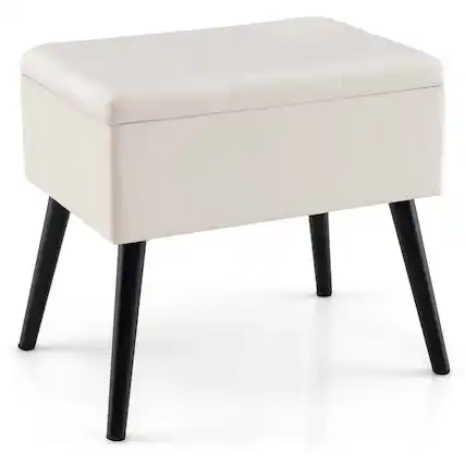 Front. Costway - Costway Velvet Vanity Stool Ottoman with Storage Solid Wood Legs Flip-Up Top for Entryway Beige - Beige.