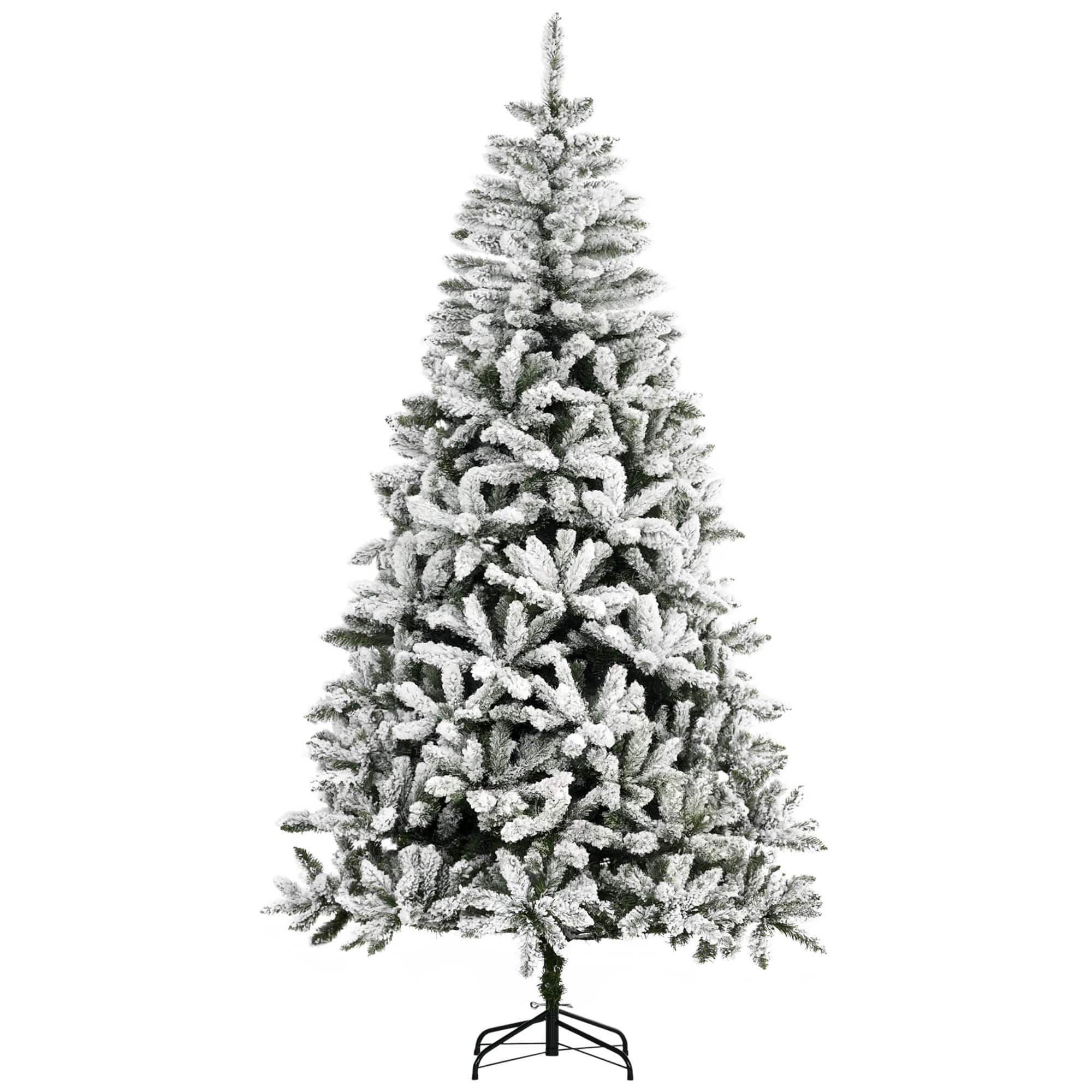 Homcom - Tall Unlit Snow Flocked Pine Artificial Christmas Tree with Realistic Branches - Green