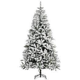 Homcom - Tall Unlit Snow Flocked Pine Artificial Christmas Tree with Realistic Branches - Green