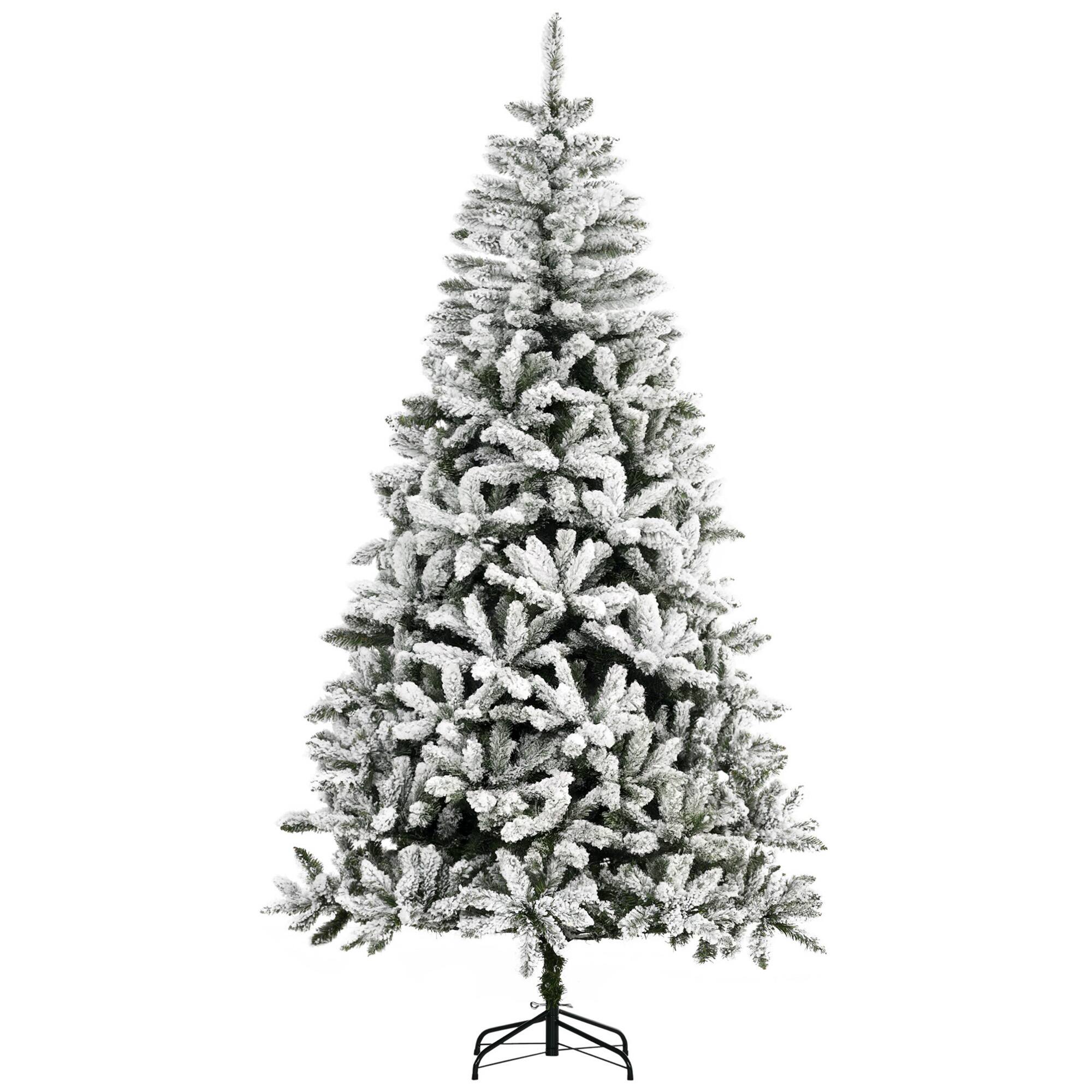 Front. Homcom - Tall Unlit Snow Flocked Pine Artificial Christmas Tree with Realistic Branches - green.