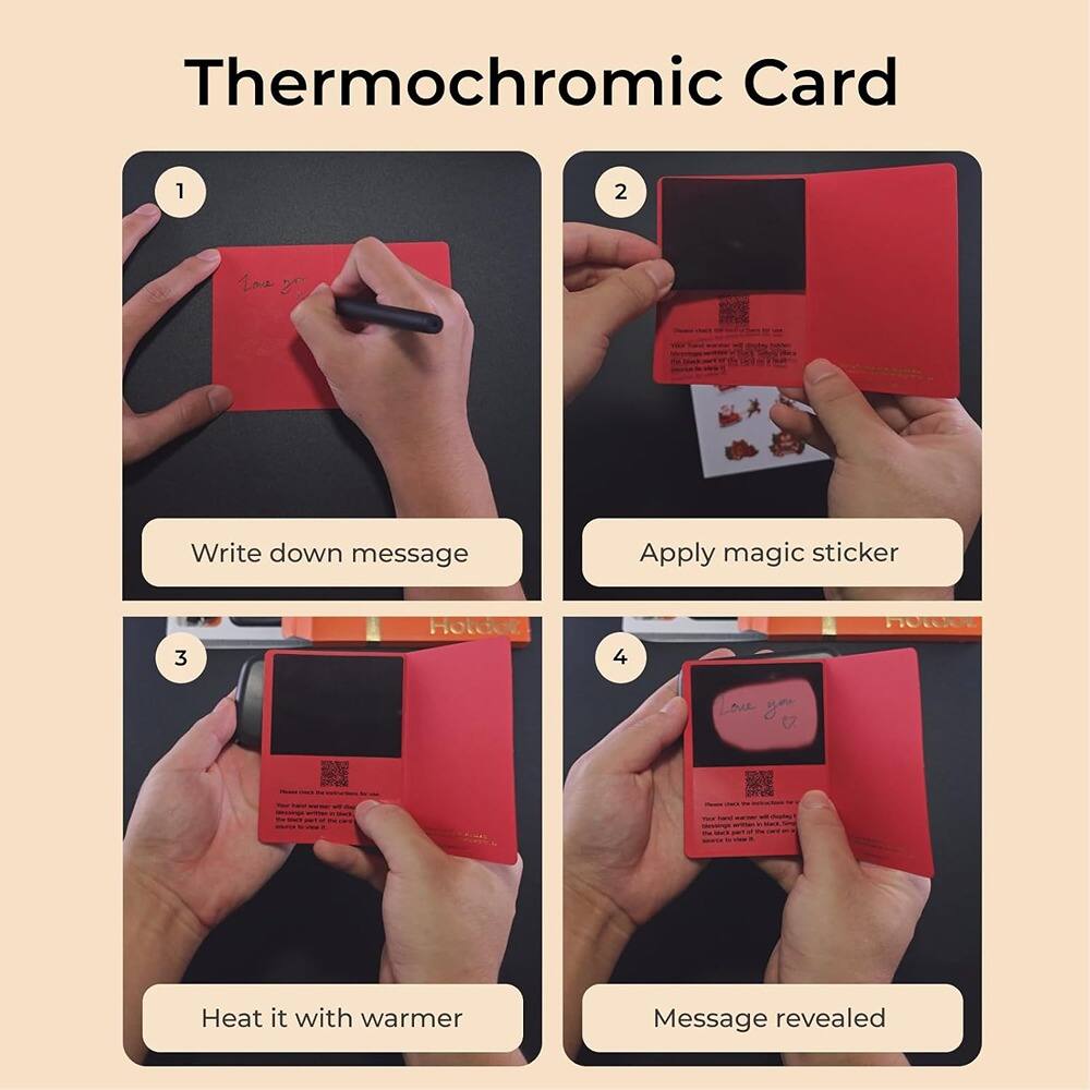 Thermochromic Card

1. Write down message
2. Apply magic sticker
3. Heat it with warmer
4. Message revealed