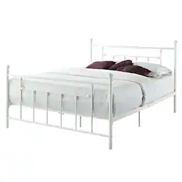 Hivvago - Full Metal Platform Bed Frame with Headboard and Footboard - White