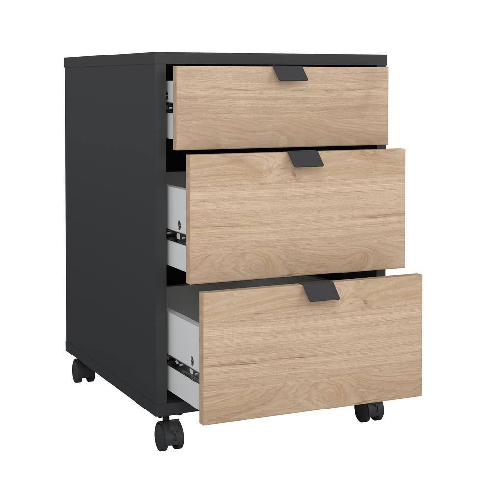 Alt View 2. Tvilum - Sign 3 Drawer Mobile Cabinet, Matte Grey/Jackson Hickory - Gray.