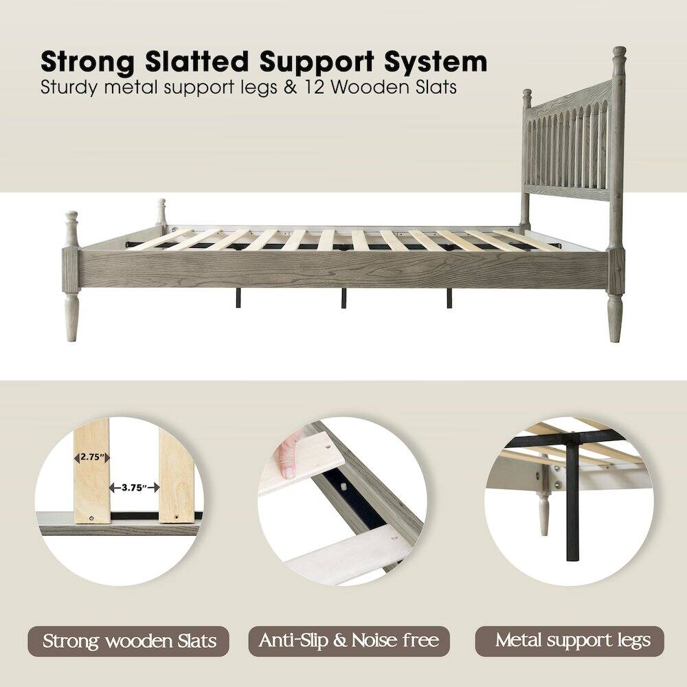 Strong Slatted Support System  
Sturdy metal support legs & 12 Wooden Slats  

Strong wooden Slats  
Anti-Slip & Noise free  
Metal support legs