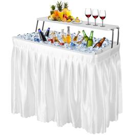 SKONYON - Portable Folding Ice Cooler Table, 2-Tier with Removable Skirt and Shelf, Beverage Cooling Bar for Parties and Camping - White