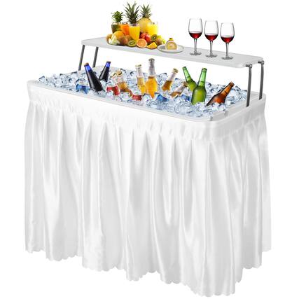 Front. SKONYON - Portable Folding Ice Cooler Table, 2-Tier with Removable Skirt and Shelf, Beverage Cooling Bar for Parties and Camping - White.