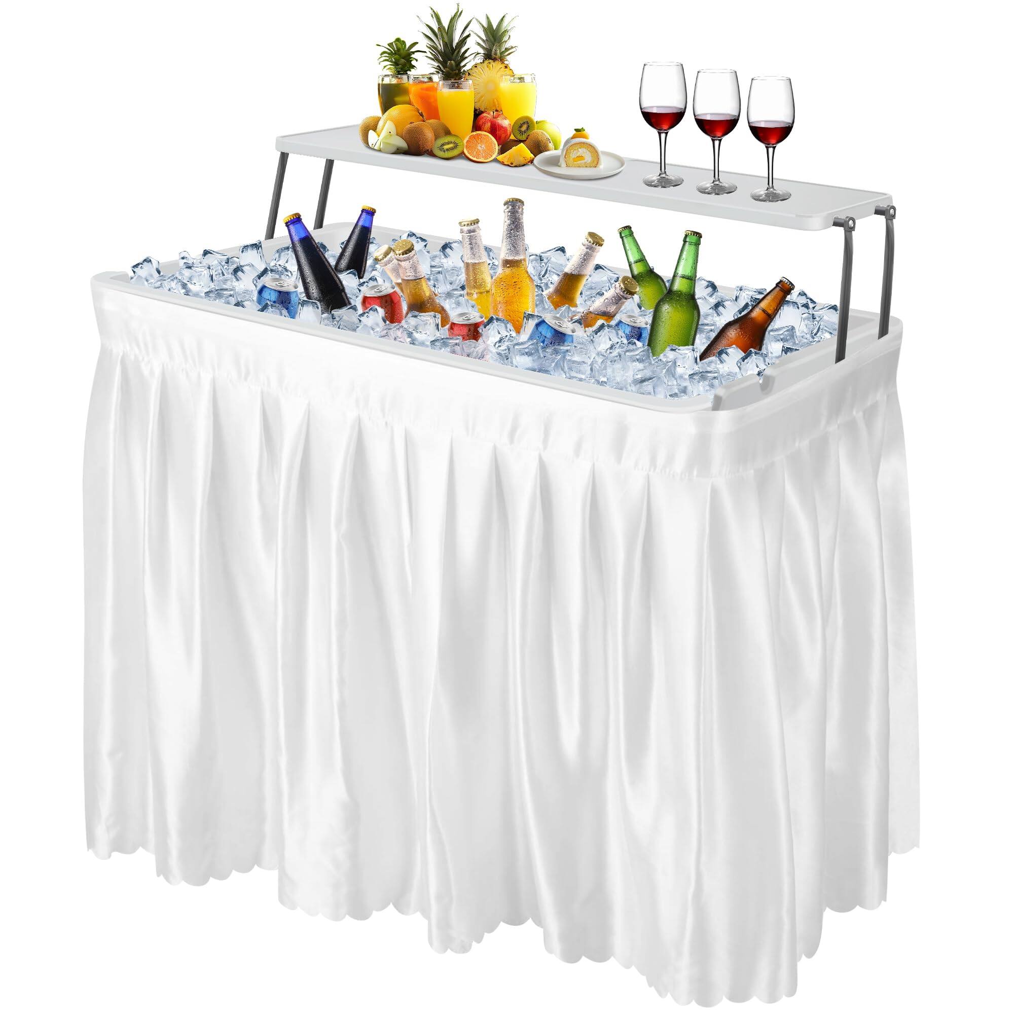 Front. SKONYON - Portable Folding Ice Cooler Table, 2-Tier with Removable Skirt and Shelf, Beverage Cooling Bar for Parties and Camping - White.
