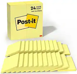 Post-it - Notes, 3" x 3", Canary Collection, 100 Sheet/Pad, 24 Pads/Pack - Canary Yellow