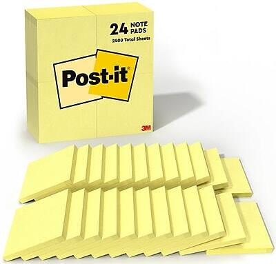 Post-it - Notes, 3" x 3", Canary Collection, 100 Sheet/Pad, 24 Pads/Pack - Canary Yellow