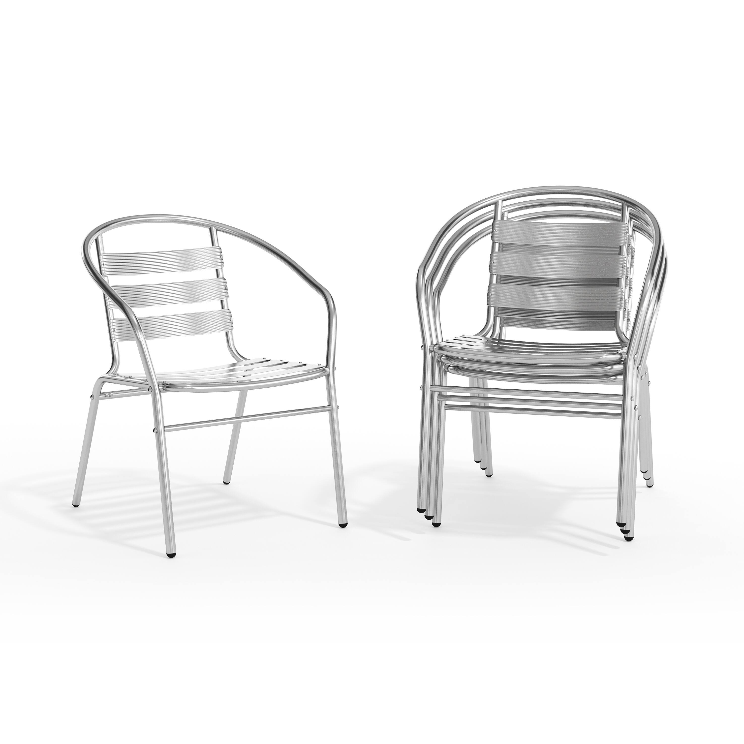 Alt View 10. Emma + Oliver - 4 Pack Aluminum Commercial Indoor-Outdoor Restaurant Stack Chair with Triple Slat Back - Aluminum.