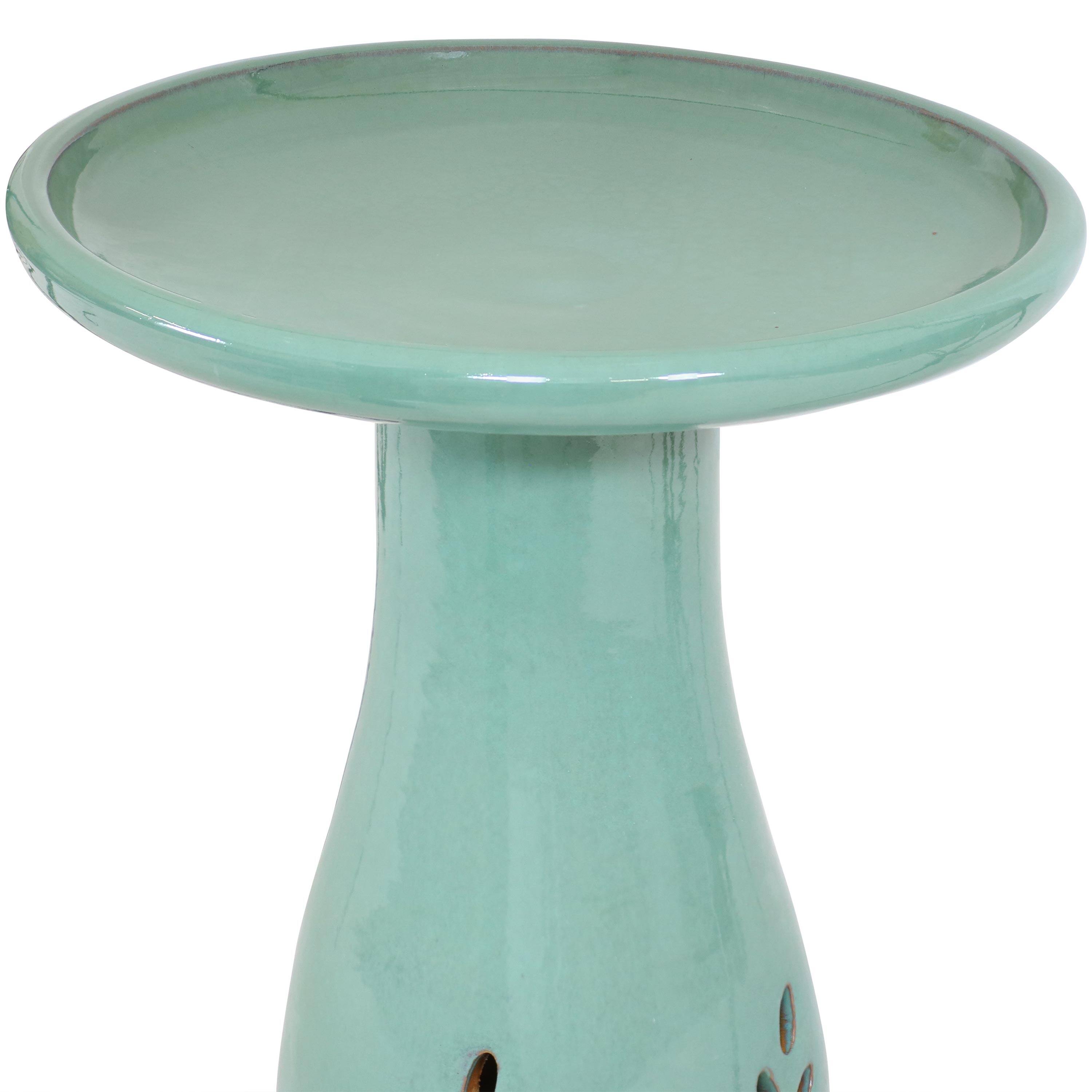 Alt View 9. Sunnydaze - Classic Outdoor Cut-Out Ceramic Bird Bath - 20.5 in - Seafoam.