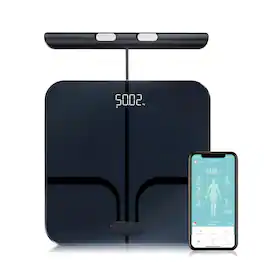 Luckbyte - Smart Body Fat Scale with 8 Electrodes, Bluetooth Body Composition Analyzer for 27 Metrics, 400lb Capacity - Black
