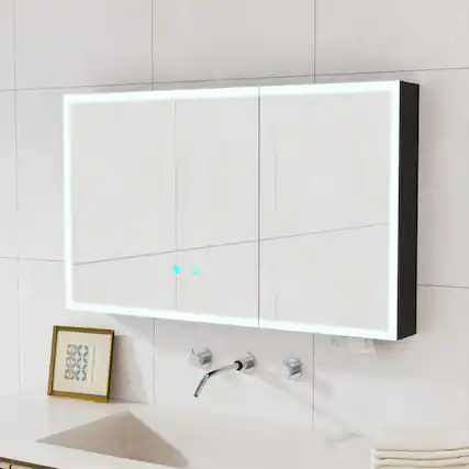 Front. Anysun - LED Bathroom Medicine Cabinet with Single-Color White Light – Anti-Fogging, Easy to Install Cabinet (39.37" x 23.62") - Black.