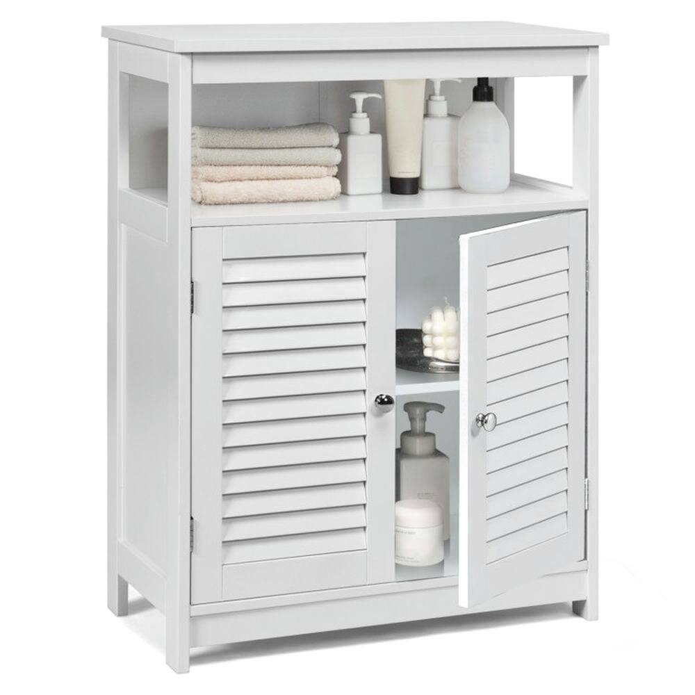 Left. Kadyn - Wood Freestanding Bathroom Storage Cabinet with Double Shutter Door-White, Bathroom Cabinets for Entryway Storage - White.