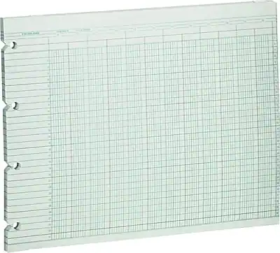 Front. Wilson Jones - Wilson Jones Columnar Sheets, Ledger Paper, Ruled, 30 Lines, 20 Columns, Green Paper, 9 1/4" x 11 7/8", 100/Pk - Green.