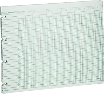 Front. Wilson Jones - Wilson Jones Columnar Sheets, Ledger Paper, Ruled, 30 Lines, 20 Columns, Green Paper, 9 1/4" x 11 7/8", 100/Pk - Green.