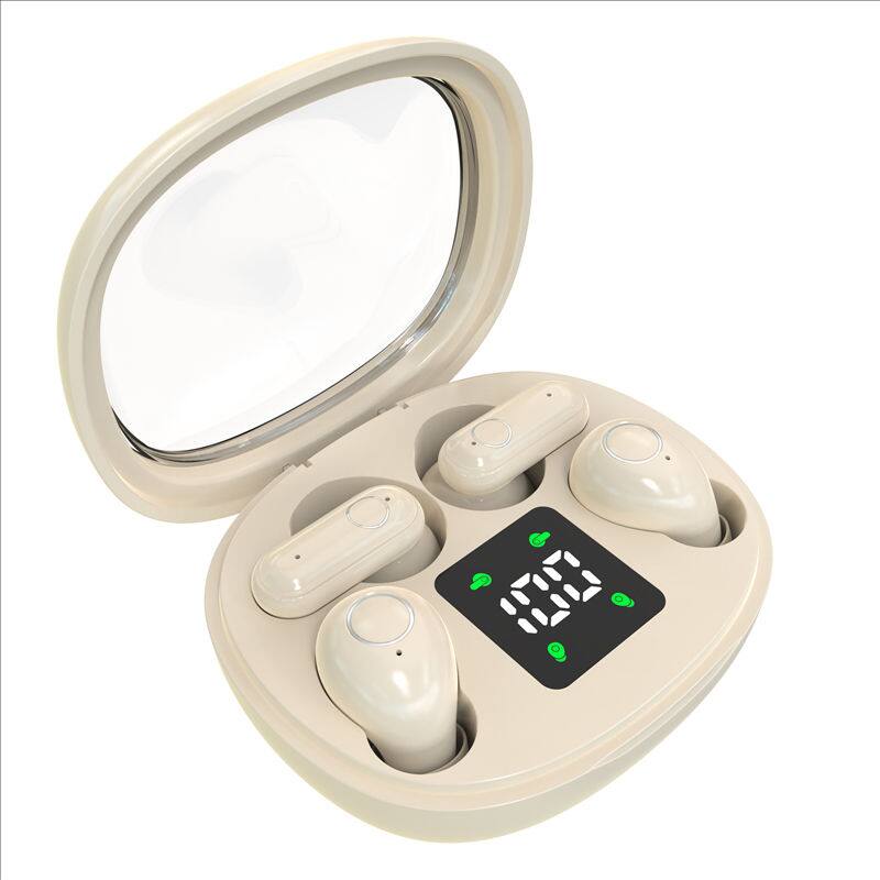Angle. PRIMEPLUS - Invisible Mini Short Stem Bluetooth 5.3 Earbuds, Waterproof Sport Earphones with Mic, 2 Pairs for Sleeping/Sports - Beige.