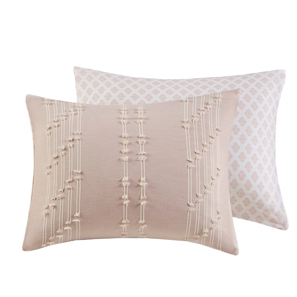Alt View 4. Gracie Mills - Gracie Mills Trujillo 3-Piece Embroidered Stripes Cotton Jacquard Duvet Cover Set - Blush.