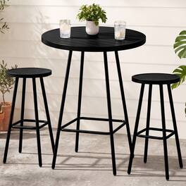 Best Choice Products - 3-Piece Steel Patio Bar Height Round Bistro Set w/ Backless Stools, Slatted Design - Black
