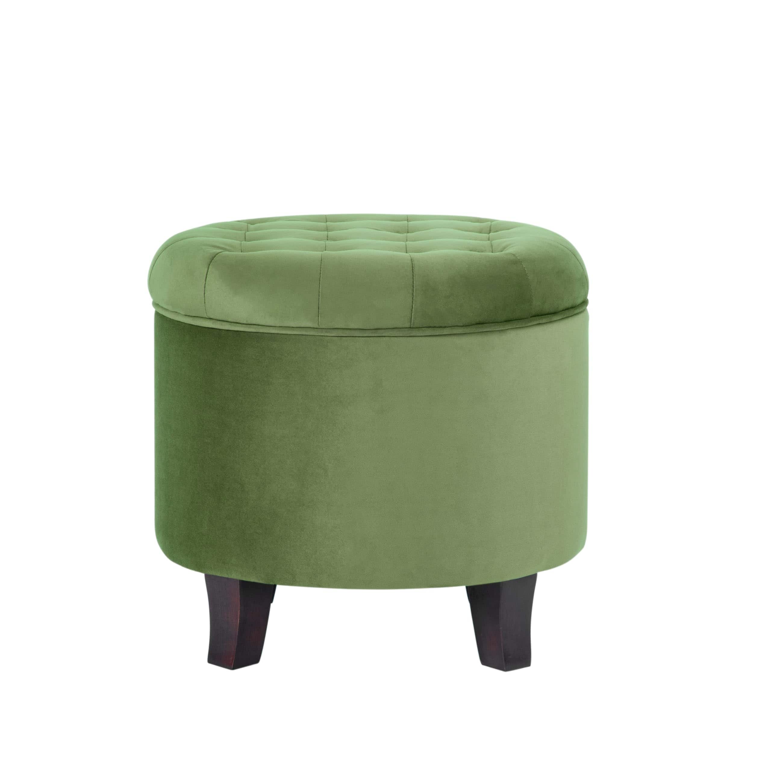 JETRANSPORT - Home Decor Upholstered Round Tufted Foot Rest Ottoman Storage Living Room Bedroom Decorative Furniture - Green