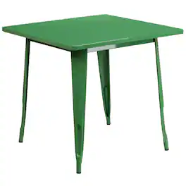 Emma + Oliver - Commercial Grade 31.5" Square Colorful Metal Indoor-Outdoor Dining Table - Green