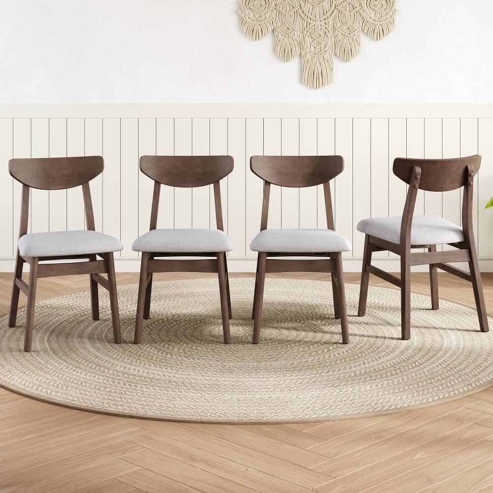 Left. Loheer - Loheer Set of 2 Scandinavian Dining Chairs Curved Wood Backrest Gray Fabric Seat Brown Finish Mid Century Accent Seating - Brown.