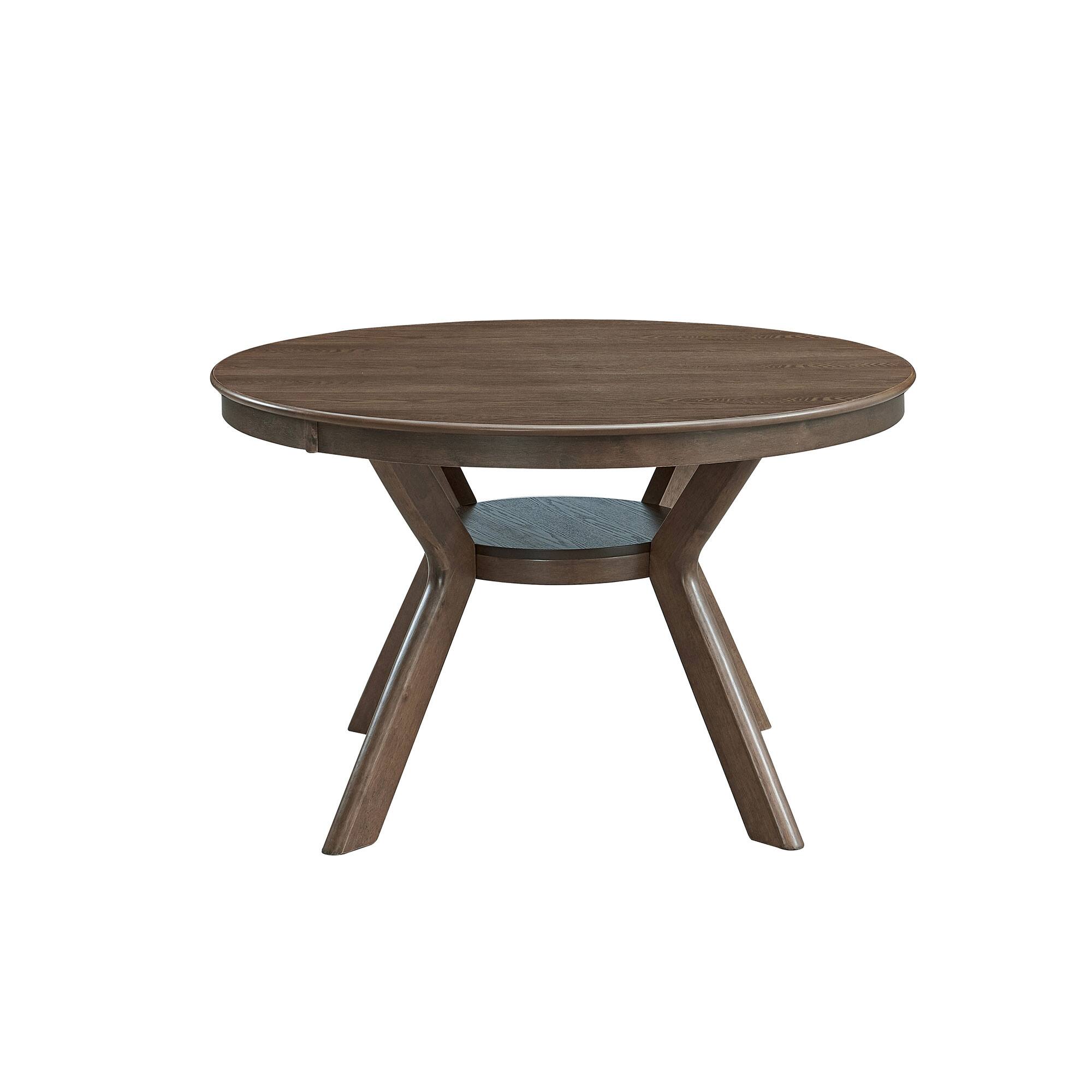 Angle. TinyHomie - Round Rubber Wood Dining Table 4-6 Seats Wooden Trestle Base Oak - Brown.