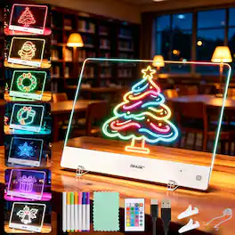 IMAGE - 16" LED Drawing Board with Remote, 16 Colors Rechargeable Light Up Dry Erase Board for Home Office - White
