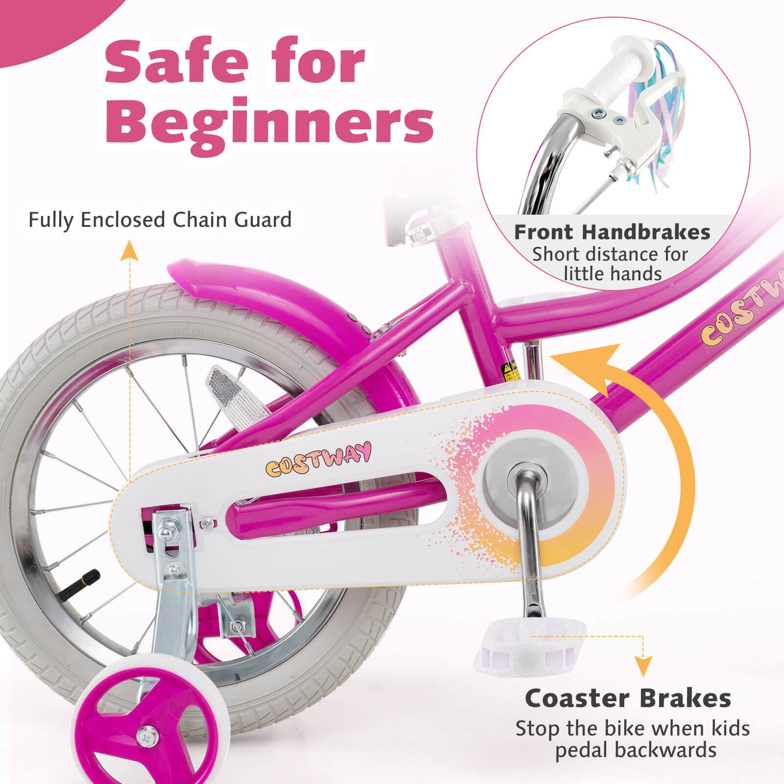 Safe for Beginners

Fully Enclosed Chain Guard

Front Handbrakes
Short distance for little hands

Coaster Brakes
Stop the bike when kids pedal backwards