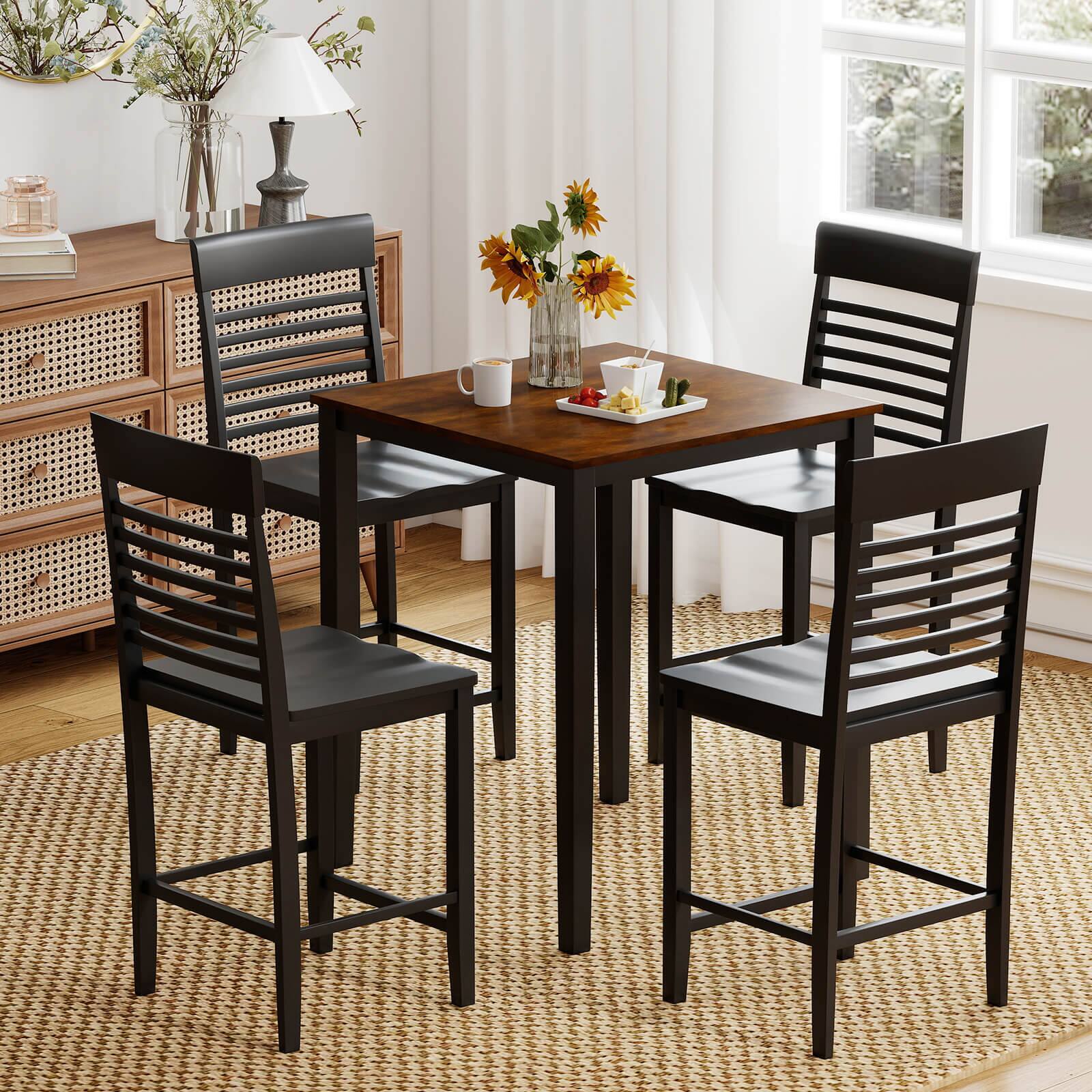 Alt View 2. Costway - Costway Counter-Height Dining Chair Set of 4 with Footrests Solid Wood Frame Modern - Black.
