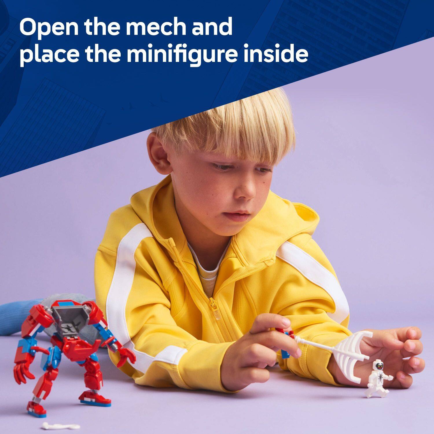 Open the mech and place the minifigure inside.
