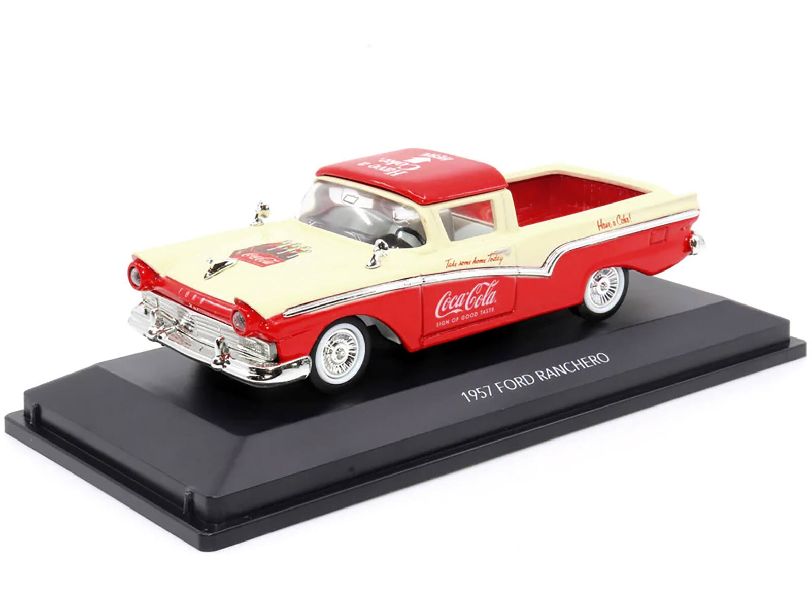 Sure, here is the corrected text:

- "Have a Coke!"
- "Take some home today"
- "Coca-Cola"
- "1957 FORD RANCHERO"