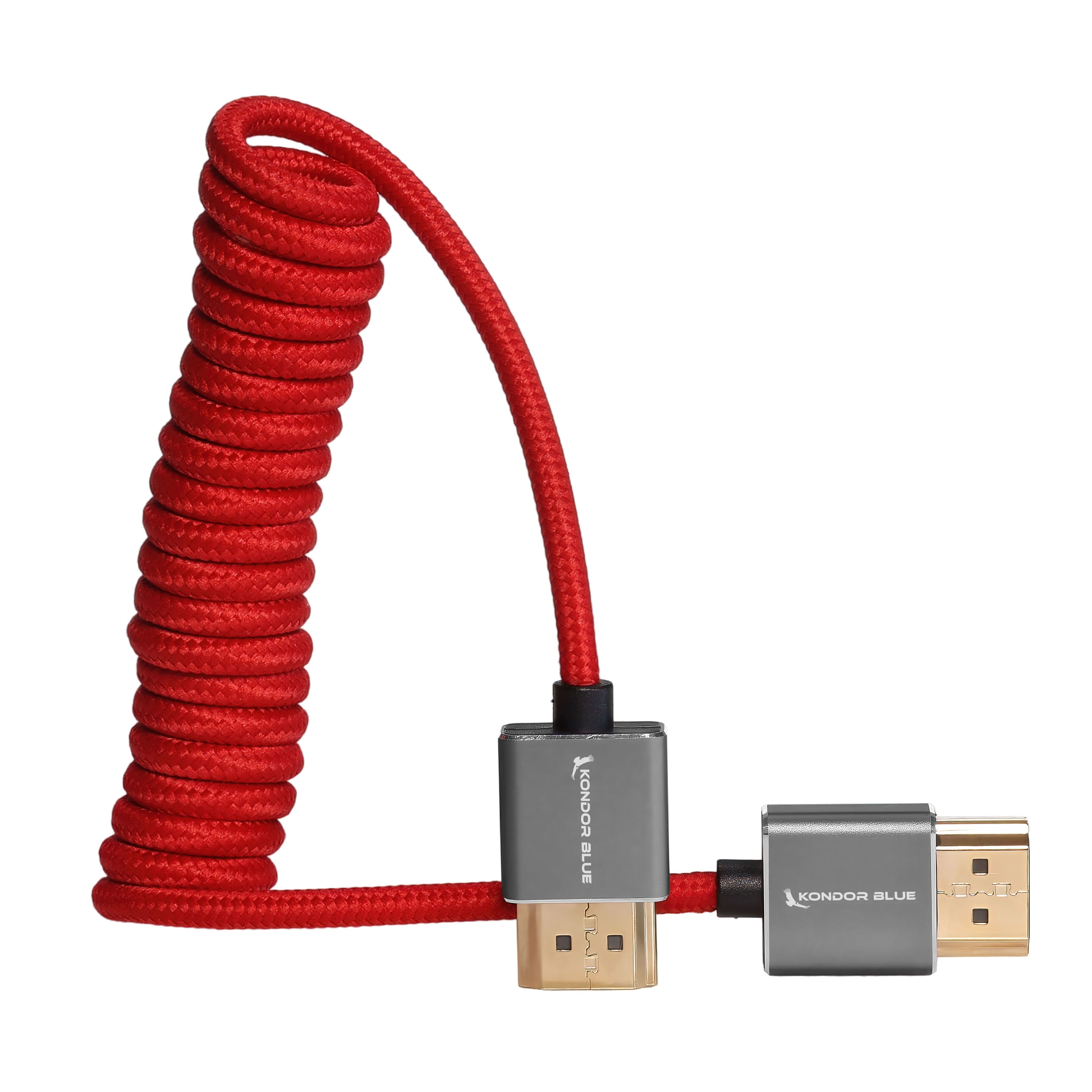 Kondor Blue - 4K Full HDMI to Full HDMI Thin Coiled Braided Cable for On-Camera Monitors, Capture Cards + More - Red