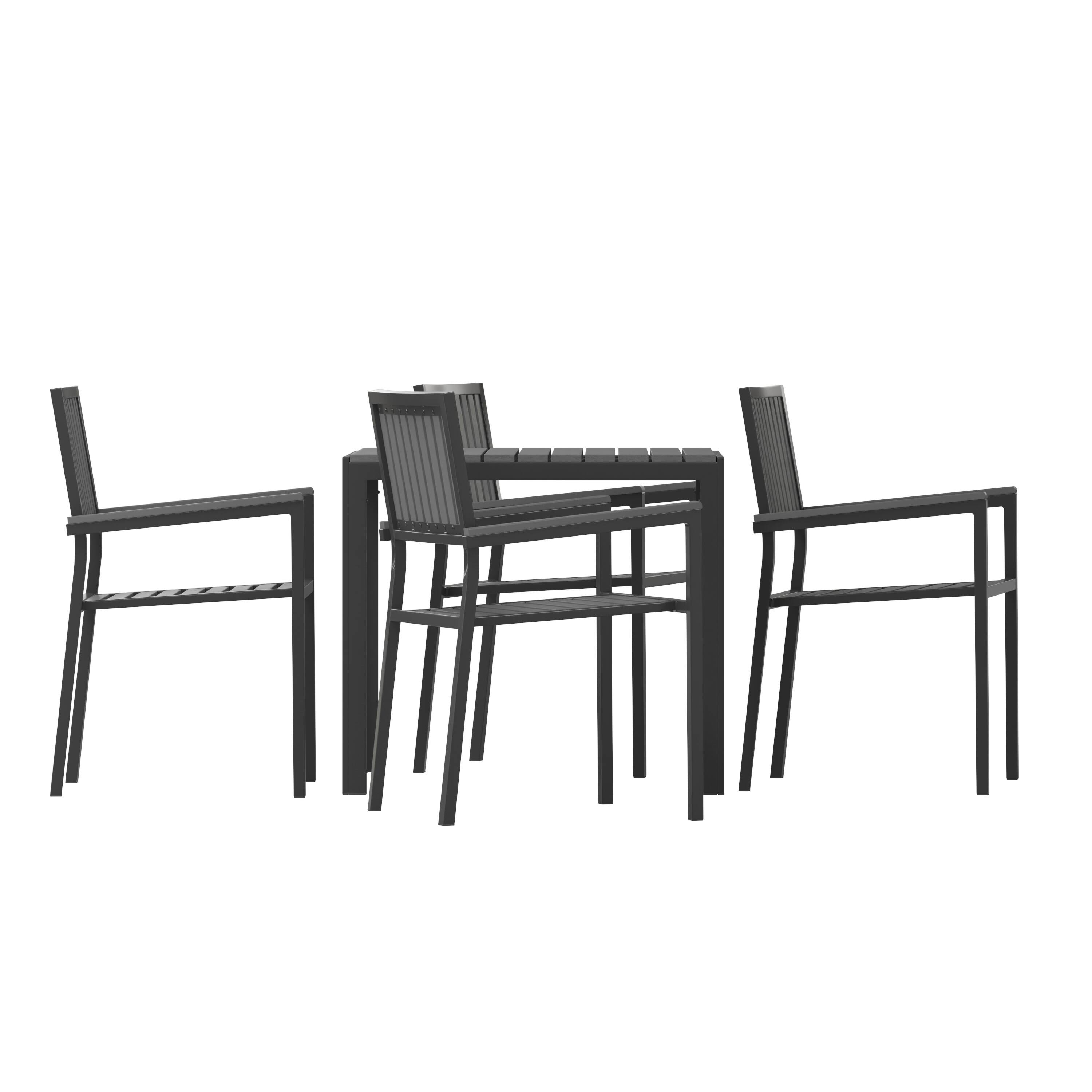 Left. Flash Furniture - Harris 5 Piece Commercial Indoor/Outdoor Table and Chairs with Black Poly Resin Slatted Backs and Seats - Black.