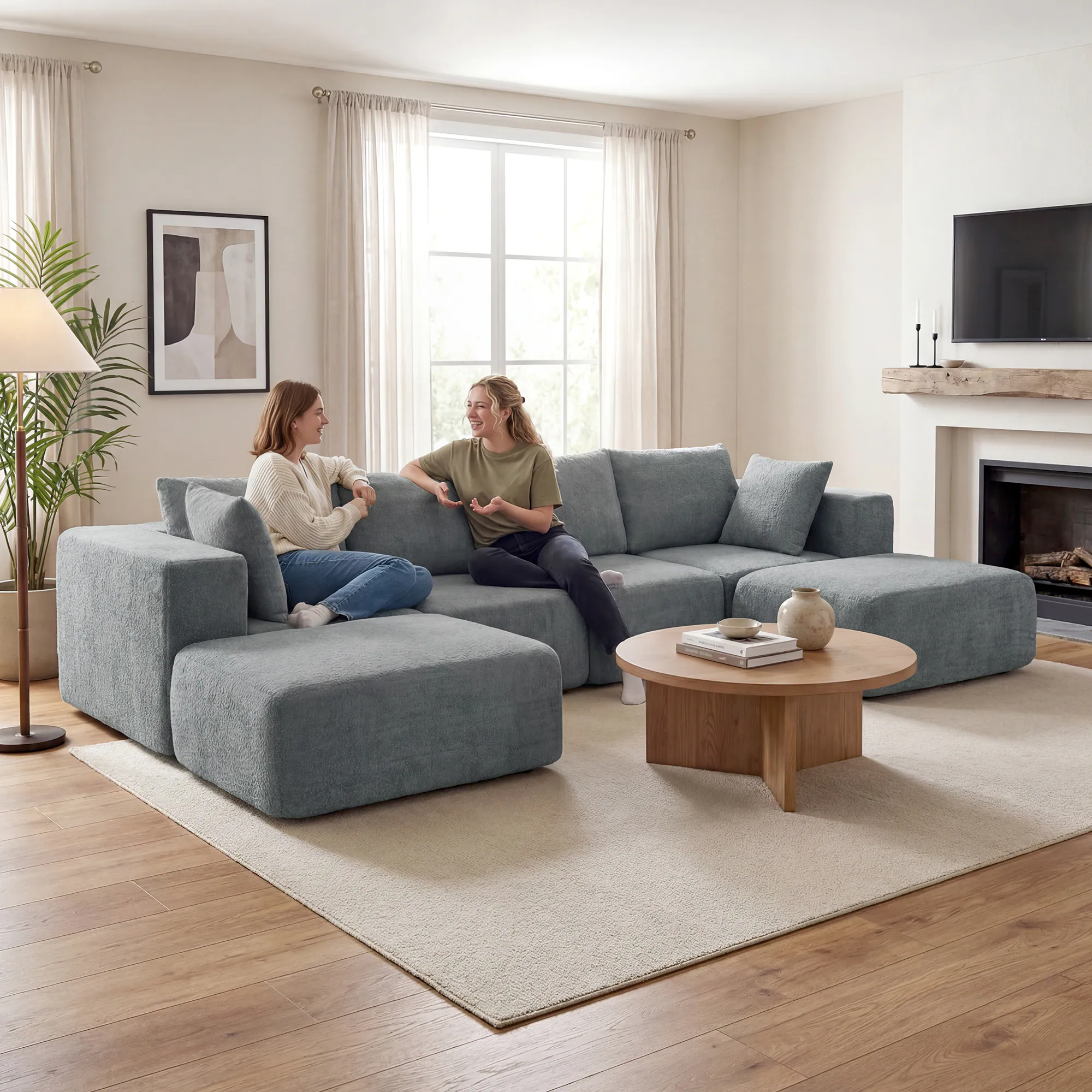 Alt View 1. Homcom - Sectional Sofa, Boneless U-Shape Sectional Couch with 2 Ottomans - Dark Gray.