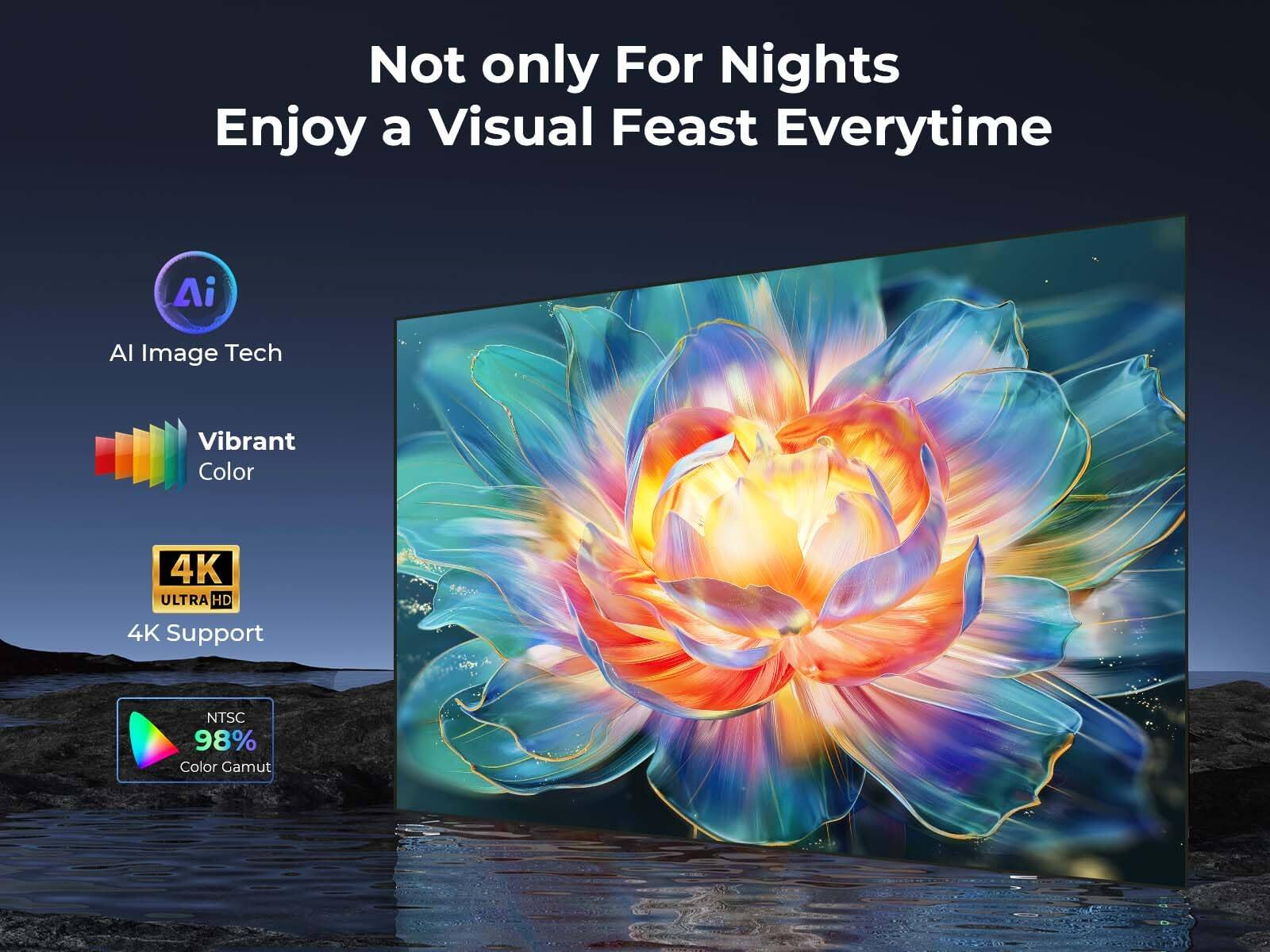 Not only For Nights Enjoy a Visual Feast Everytime

Ai Image Tech
Vibrant Color
4K ULTRA HD
4K Support
NTSC 98% Color Gamut